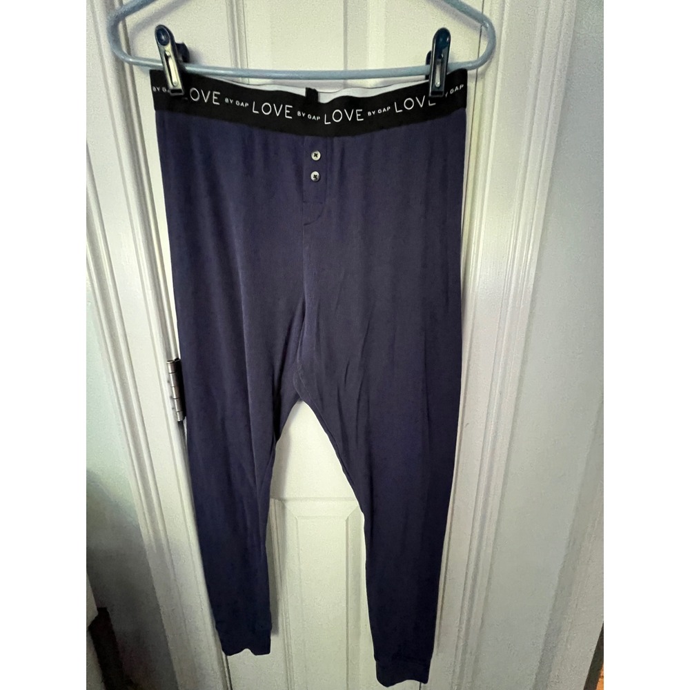 Love by Gap Womens Ribbed Pajama Joggers Navy Blue Logo Waistband Size M